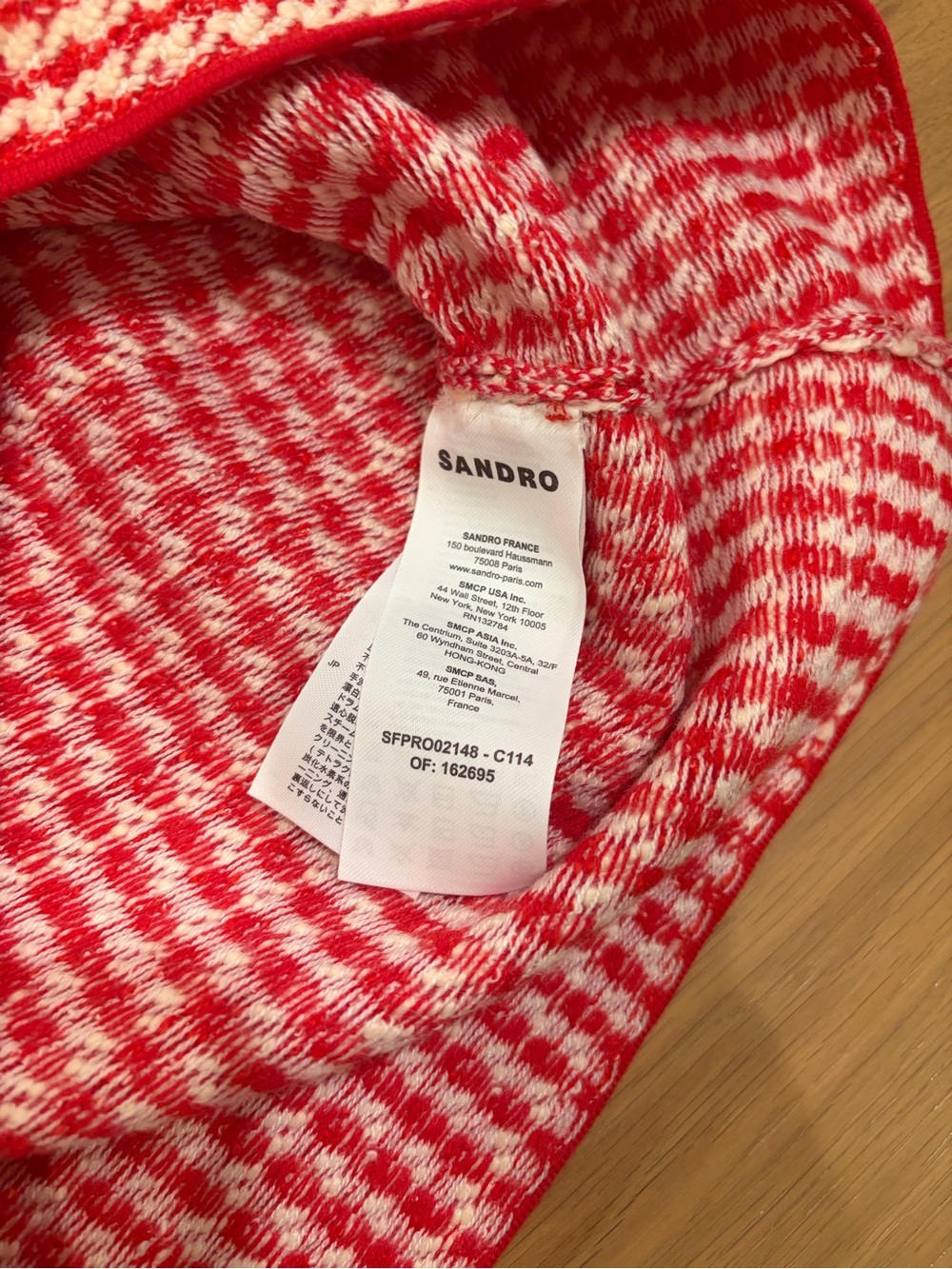 Sandro Red and White Houndstooth Knit Blazer Dress - Picture 3 of 9